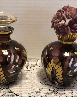 Pair Of Cut To Clear Glass Perfume Bottle And Atomizer