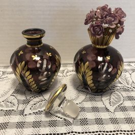 Pair Of Cut To Clear Glass Perfume Bottle And Atomizer