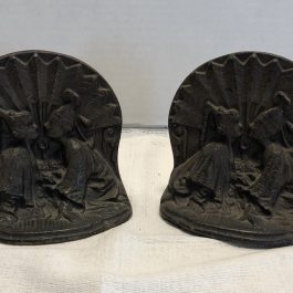 Pair Of Antique Cast Iron Boy And Girl Wearing Nightcaps Bookends