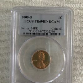 2000-S Lincoln Penny Proof Professional Graded PCGS PR69RD DCAM