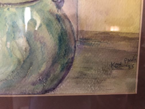 Kenneth Pauli Watercolor Still Life With Green Jug 1985