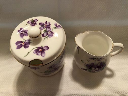 Victorian Violets Countryside Hammersley Sugar Bowl with Lid and Creamer