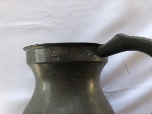 Antique Pint Pewter Tankard With Markings, Crown, VR 346 and PINT