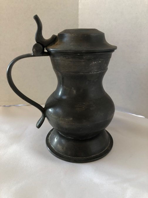 Antique Pint Pewter Tankard With Lid