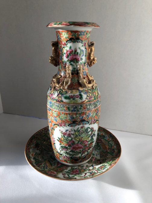 1800’s Rose Medallion Porcelain Vase and Charger