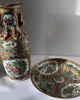 1800’s Chinese Rose Medallion Porcelain Vase and Charger – Beautiful Condition