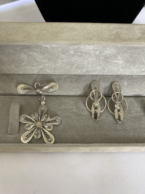 Ann Lee Sterling Necklace, Brooch, and Earring Set