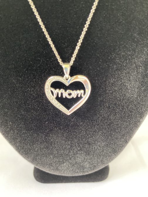 Sterling Silver “MOM” Pendant With Chain, 16” Chain Is Marked 925 Italy