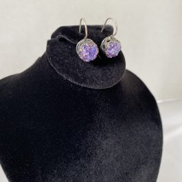 Pair Of Vintage Sterling Silver Earrings With Purple Stones, Marked Shablool Israel 925