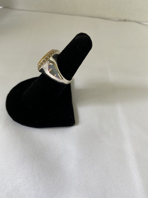 Sterling Silver And Yellow Mother Of Pearl Oblong Ring, Size 7