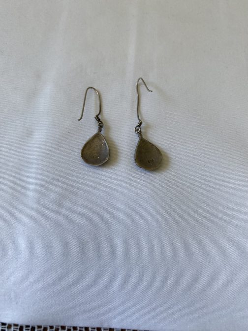 Pair Of Sterling Silver Earrings With Turquoise Heart, 2¾” Long