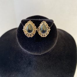 Old Pair Of Sterling Silver Earrings With Black Stone, ¾” x ½”, Marked 925