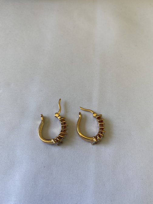 Pair Of Gold Over Sterling Silver Earrings With Clear Stones, ½” Long