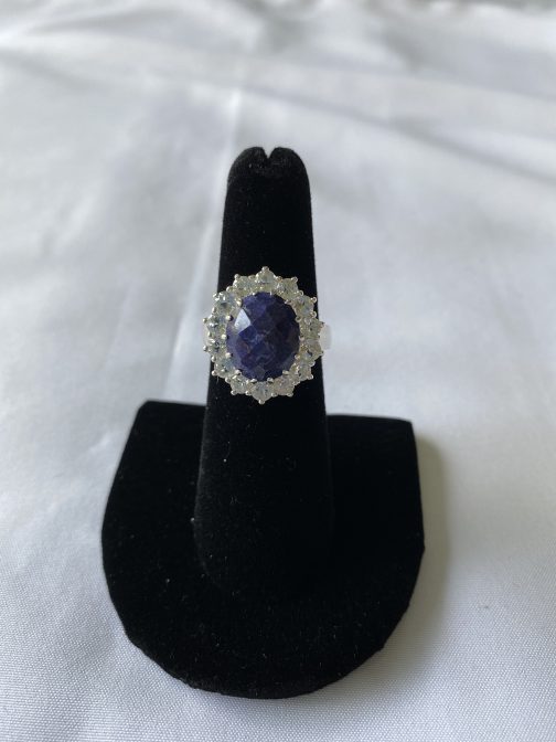 Beautiful Blue Lapis With Surrounded By Prong Set CZ’s – Size 7