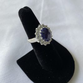 Beautiful Blue Lapis With Surrounded By Prong Set CZ’s – Size 7
