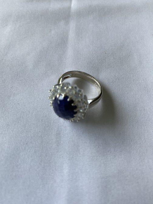 Beautiful Blue Lapis With Surrounded By Prong Set CZ’s – Size 7