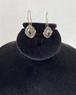Sterling Silver And Black Stone Pierced Earrings, Measure ¾”