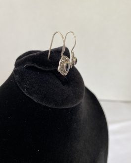 Sterling Silver And Black Stone Pierced Earrings, Measure ¾”