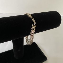 Sterling Silver X’s And Hearts Bracelet With Lobster Claw Clasp, 8”