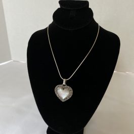 Magnificent Mother Of Pearl Heart Pendant And Chain Set Marked .925