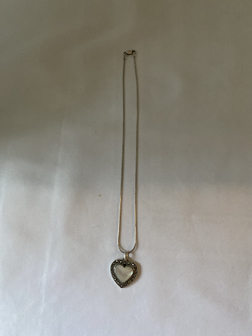 Magnificent Mother Of Pearl Heart Pendant And Chain Set Marked .925
