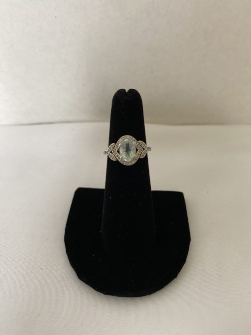 Beautiful Sterling Silver Ring With Large Pale Blue Stone And Smaller Clear Stones, Size 5½