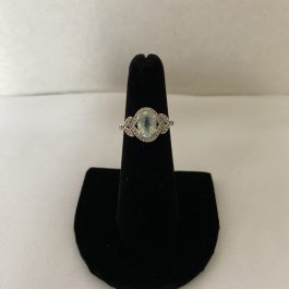 Beautiful Sterling Silver Ring With Large Pale Blue Stone And Smaller Clear Stones, Size 5½