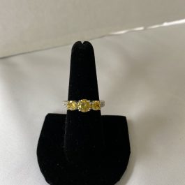 Gorgeous Sterling Ring With Triple Yellow Stone Setting, Size 8