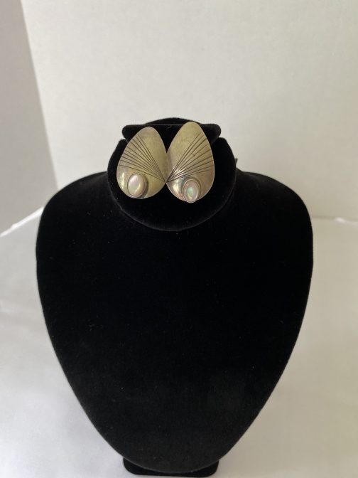 Pair Of Sterling Silver Earrings With Mother Of Pearl Stone 1” In Length