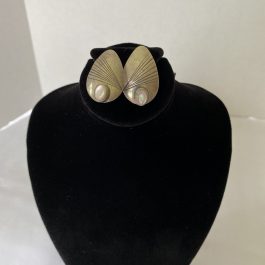 Pair Of Sterling Silver Earrings With Mother Of Pearl Stone 1” In Length