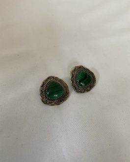 Pair Of Pierced Sterling Earrings With Green Stone