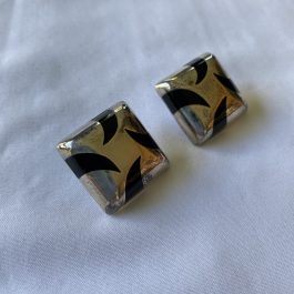 Pair Of Sterling Silver And Black Clip On Earrings, Heavy