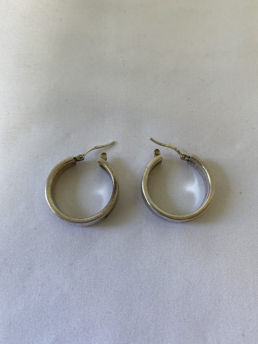 Pair Of Sterling Silver Thick Hoop Earrings ¾” Round