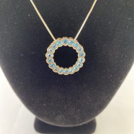 Beautiful Sterling Silver Necklace 26” With Blue Stone Circle Pendant