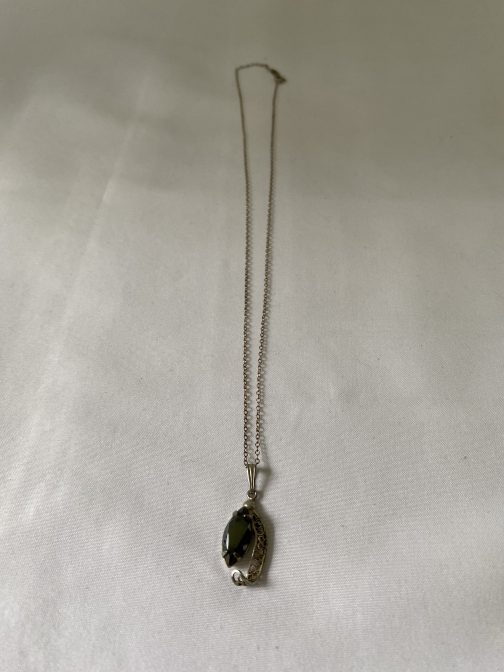 Beautiful Sterling Silver Necklace With Black Stone Pendant 18”