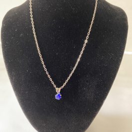 Sterling Silver Necklace With Blue Stone Pendant 16”