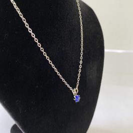 Sterling Silver Necklace With Blue Stone Pendant 16”