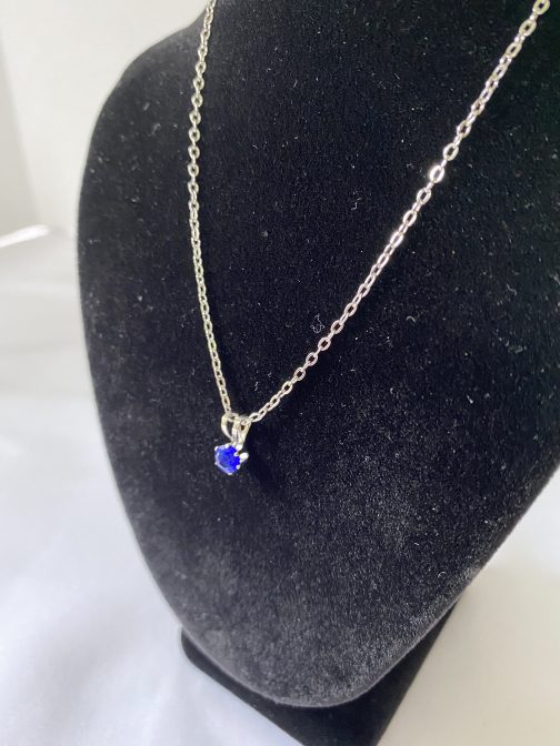 Sterling Silver Necklace With Blue Stone Pendant 16”