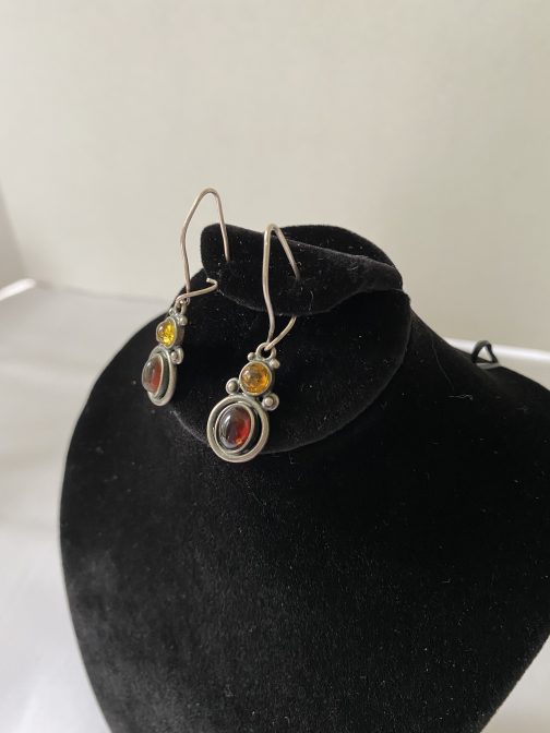 Pair Of Sterling Silver Dangling Earrings With Orange And Yellow Stones