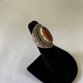 BALI Sterling Silver And Amber Ring, Size 4½