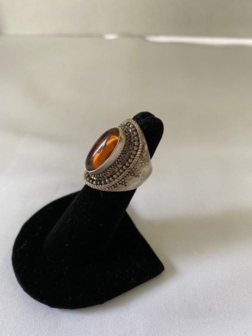 BALI Sterling Silver And Amber Ring, Size 4½