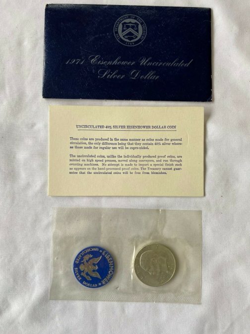 1971 S Eisenhower Uncirculated 40% Silver Dollar Coin W/Blue Envelope
