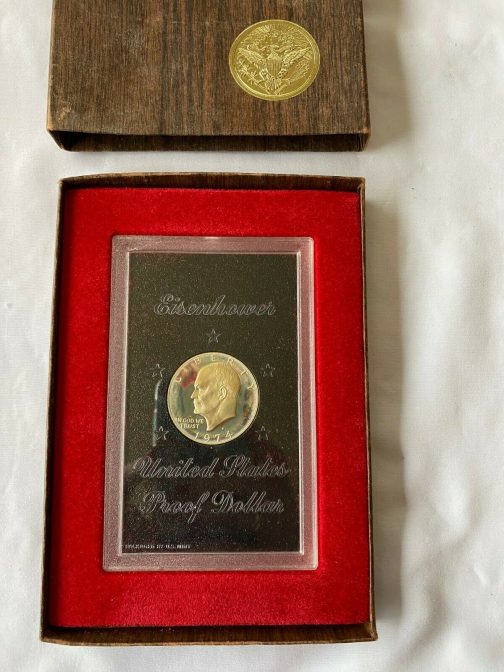 1974 S Eisenhower Original Brown Box Ike Dollar 40% Silver PROOF Coin