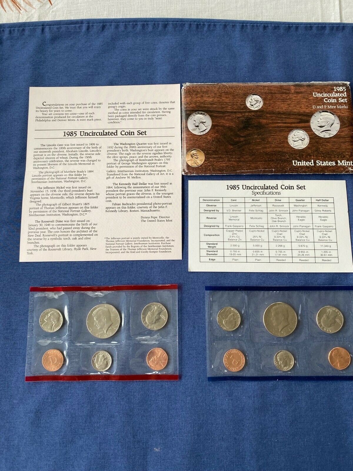 1985 US Mint Uncirculated Coin Set, Both P&D In Original Envelope
