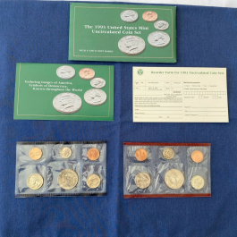 1993 US Mint 10 Coin Uncirculated Set Complete P & D, OGP & COA