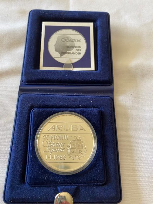1986 Aruba Silver Proof 25 Florin Status Aparte 1-1-1986 Coin, Holder & COA