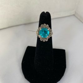 Beautiful Teal/Aqua Colored Sterling Silver CZ & Marcasite Ring (New) – Size 6