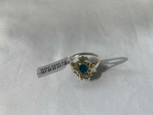 Beautiful Teal Aqua Colored Sterling Silver CZ & Marcasite Ring (New) 1