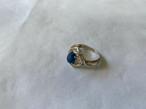 Blue Stoned Silver Ring, Size 7