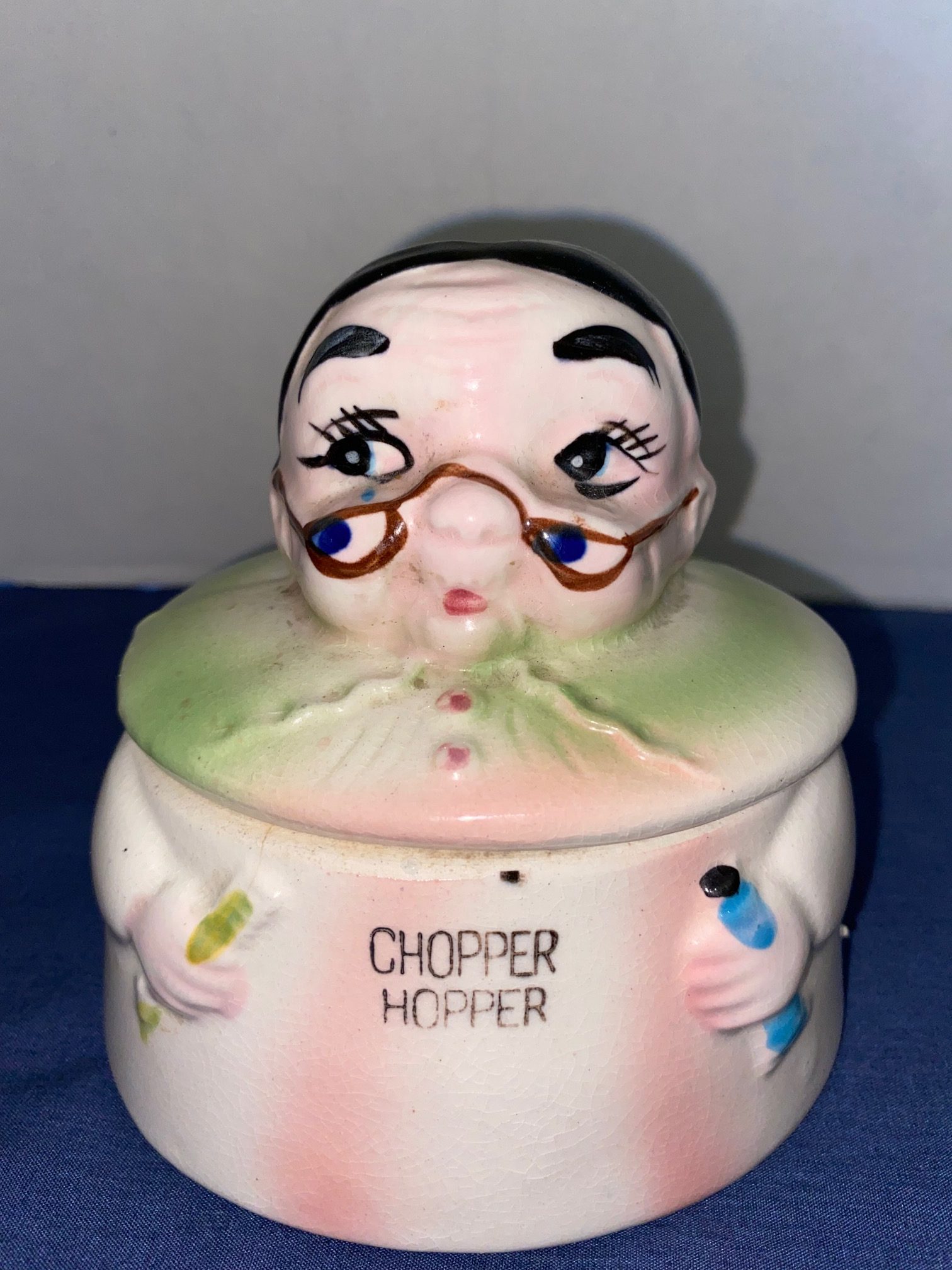 Vintage Vanity Bathroom Chopper Hopper Denture Jar - Woman